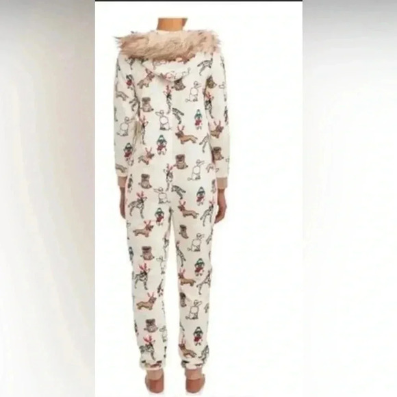 Holiday Time Womens Plus Size 2x 18W 22W Zip Front Fleece One Piece Pajamas Dogs - Picture 2 of 8